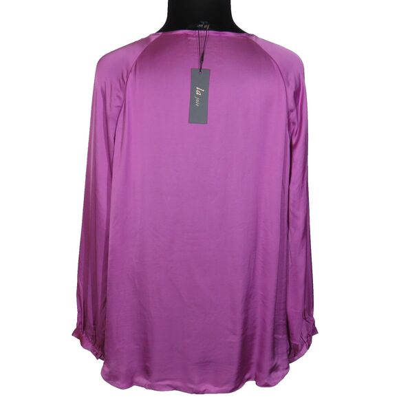 La Joie Violet Satin Button Up Long Sleeve Blouse Plus Size 3X - Picture 15 of 15